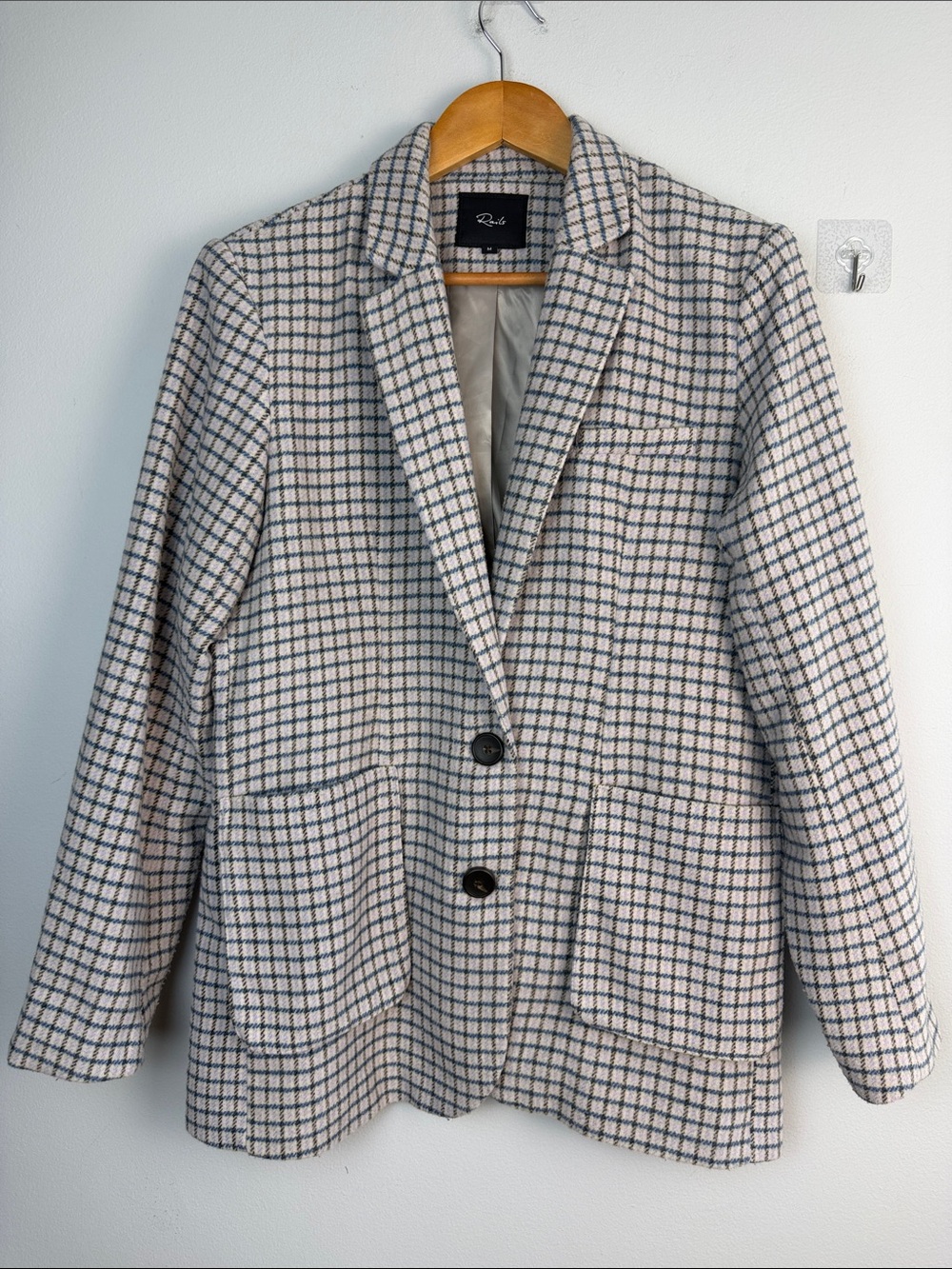 Rails Windsor Blazer Lilac Navy Mini Check Wool Blend Pockets Office Classic M - Picture 2 of 16